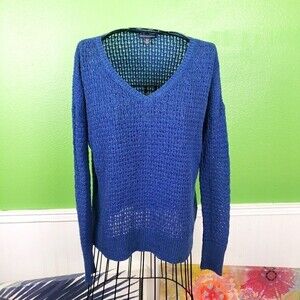 American Eagle Outfitters V-Neck Blue Knit Pullover Sweater Size XS